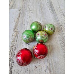 Antique Italy green ball ornament red glitter Xmas Italian set flower Daisy two-